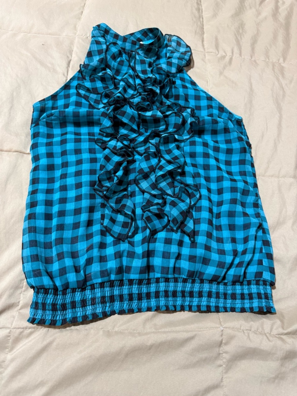 Xhilaration Teal and Black Plaid Ruffle Halter Camisole